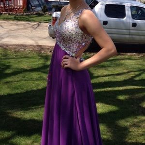 Prom Dress, one shoulder, beaded detailing, train